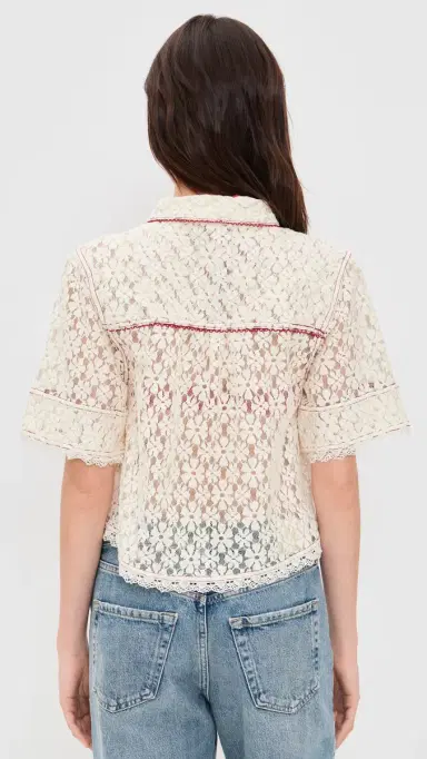 Free People Mannie Lace Button Down Whisper White | Thumbnail 3