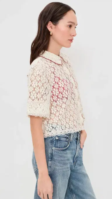 Free People Mannie Lace Button Down Whisper White | Thumbnail 4