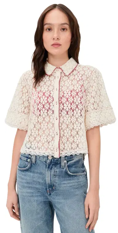 Free People Mannie Lace Button Down Whisper White | Thumbnail 1