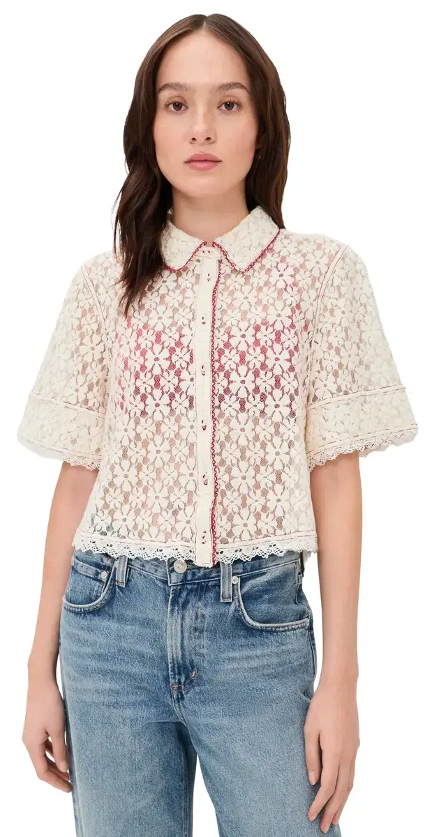 annie Lace Button Down Whisper White