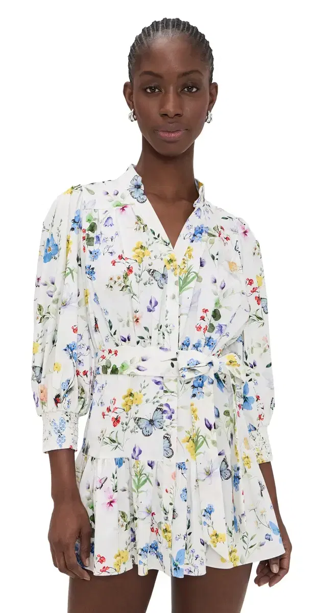 ALICE + OLIVIA Cora Tiered Mini hirt Dress Twisting Vines Off White