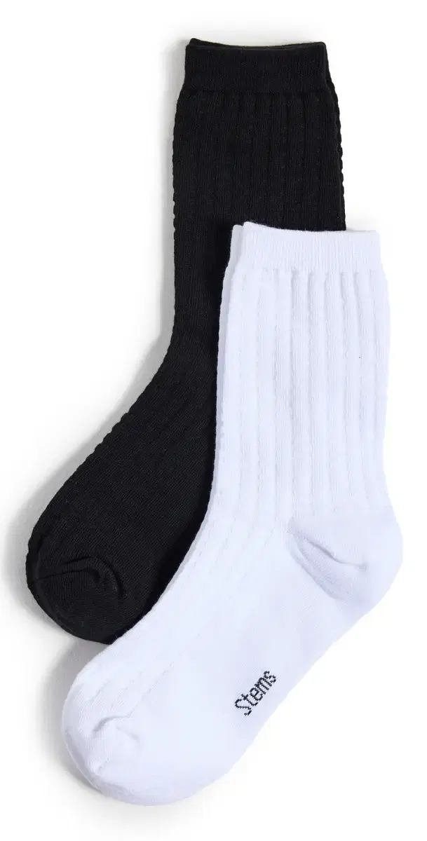 Stems Waffle Knit Socks 2 Pack Black/ One Size