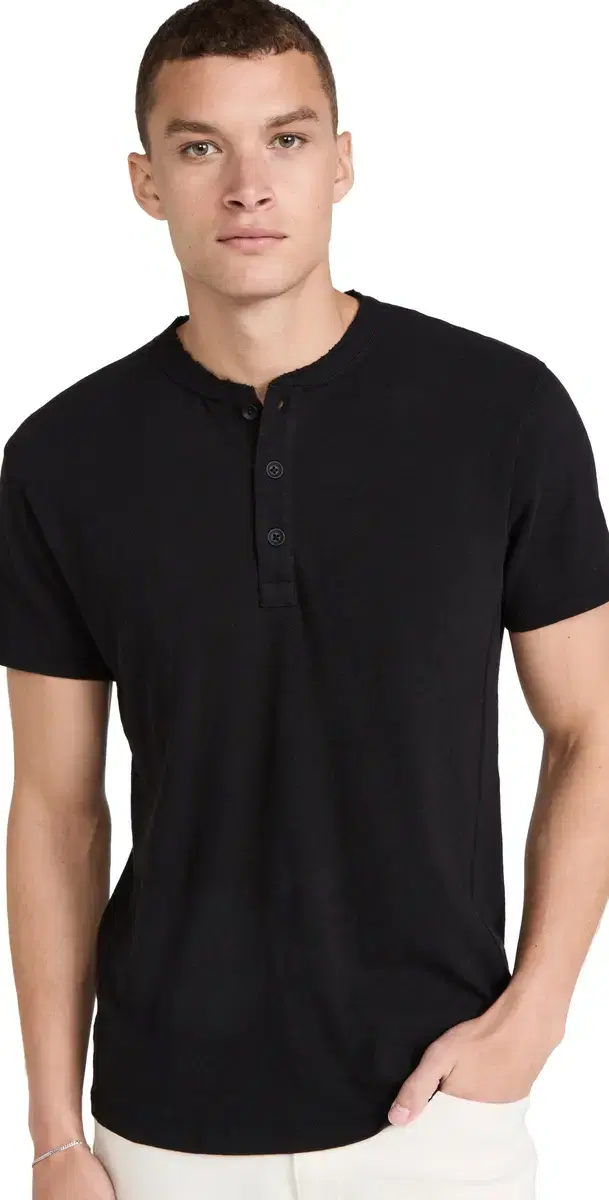 Classic hort leeve Henley Jet Black