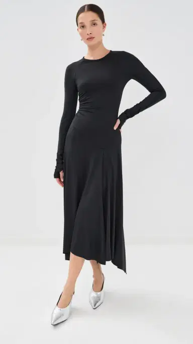 Victoria Beckham Long Sleeve Midi Dress Black | Thumbnail 2