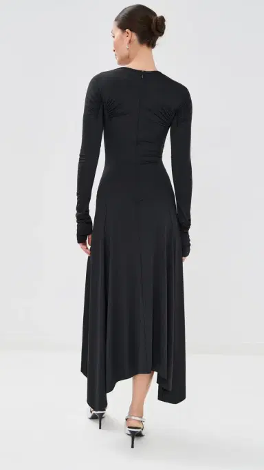 Victoria Beckham Long Sleeve Midi Dress Black | Thumbnail 3
