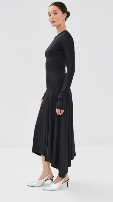 Victoria Beckham Long Sleeve Midi Dress Black | Thumbnail 4