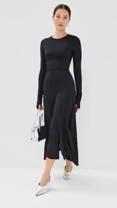 Victoria Beckham Long Sleeve Midi Dress Black | Thumbnail 5