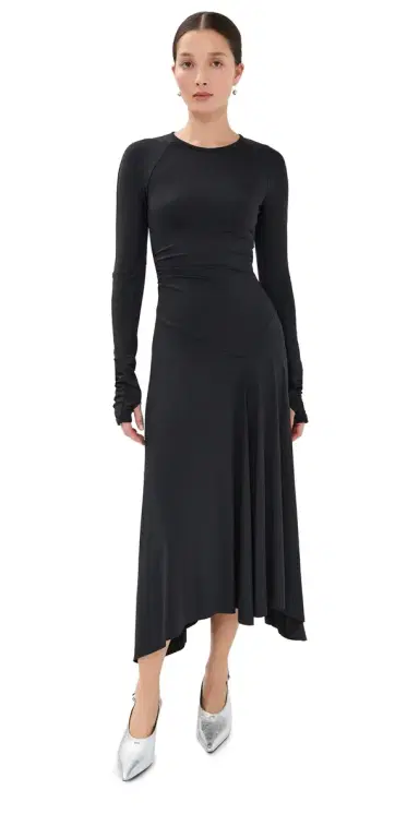 Victoria Beckham Long Sleeve Midi Dress Black | Thumbnail 1