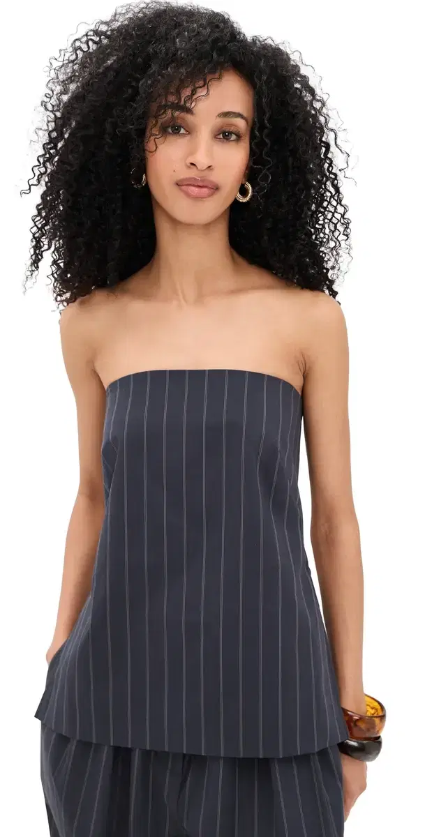 Strapless Rouleau Tie Top Ink Stripe
