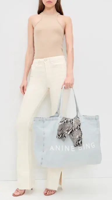 ANINE BING Leo Denim Tote Lucid Blue One Size | Thumbnail 3