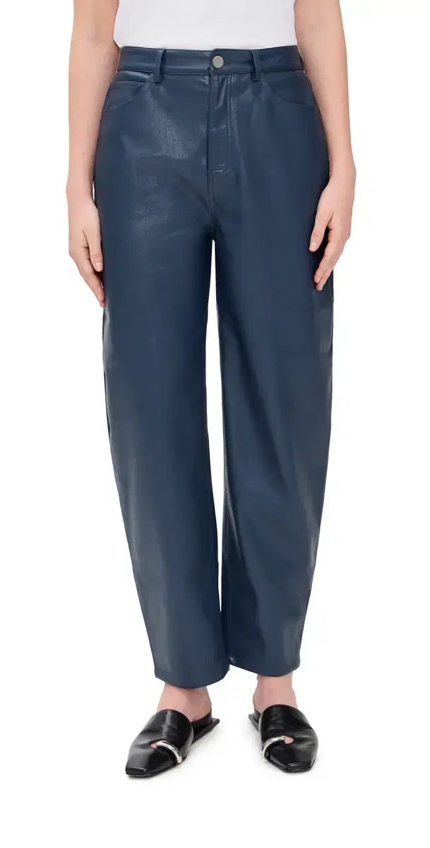 LE BOP Dakota Faux Leather Barrel Pants Midnight Navy