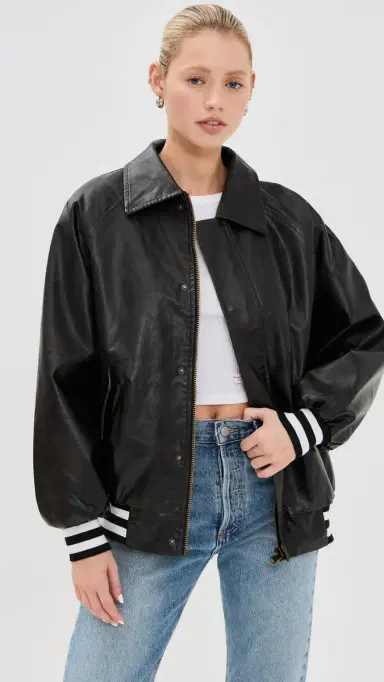 LIONESS Hailey Faux Leather Bomber Jacket Onyx M | Thumbnail 2 LIONESS Hailey Faux Leather Bomber Jacket Onyx M | Thumbnail 2
