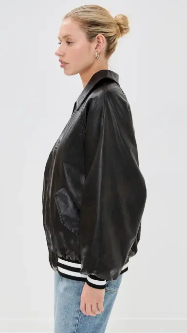 LIONESS Hailey Faux Leather Bomber Jacket Onyx M | Thumbnail 4 LIONESS Hailey Faux Leather Bomber Jacket Onyx M | Thumbnail 4