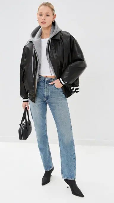 LIONESS Hailey Faux Leather Bomber Jacket Onyx M | Thumbnail 5 LIONESS Hailey Faux Leather Bomber Jacket Onyx M | Thumbnail 5