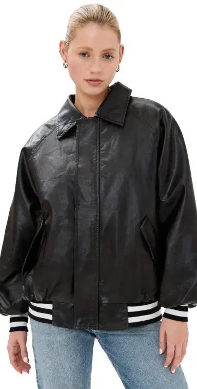 LIONESS Hailey Faux Leather Bomber Jacket Onyx M | Thumbnail 1 LIONESS Hailey Faux Leather Bomber Jacket Onyx M | Thumbnail 1