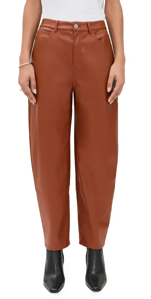 LE BOP Dakota Faux Leather Barrel Pants Cognac