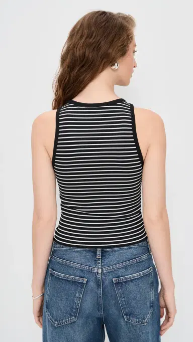 ALICE + OLIVIA Allen Embroidered Detail Tank Top Off White/Black Stripe | Thumbnail 3 ALICE + OLIVIA Allen Embroidered Detail Tank Top Off White/Black Stripe | Thumbnail 3