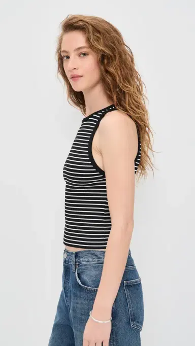 ALICE + OLIVIA Allen Embroidered Detail Tank Top Off White/Black Stripe | Thumbnail 4 ALICE + OLIVIA Allen Embroidered Detail Tank Top Off White/Black Stripe | Thumbnail 4