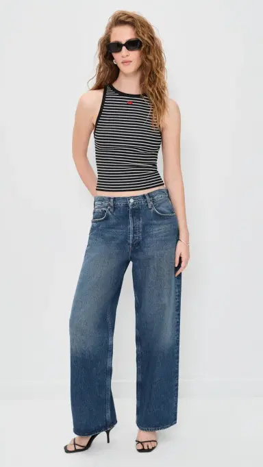 ALICE + OLIVIA Allen Embroidered Detail Tank Top Off White/Black Stripe | Thumbnail 5 ALICE + OLIVIA Allen Embroidered Detail Tank Top Off White/Black Stripe | Thumbnail 5