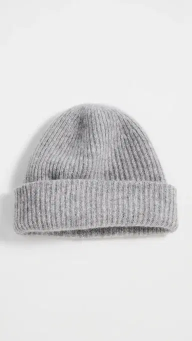White + Warren Cashmere Plush Rib Beanie Grey Heather One Size | Thumbnail 2