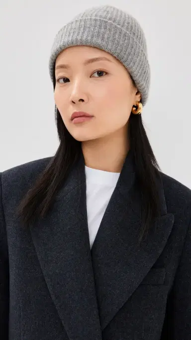 White + Warren Cashmere Plush Rib Beanie Grey Heather One Size | Thumbnail 3