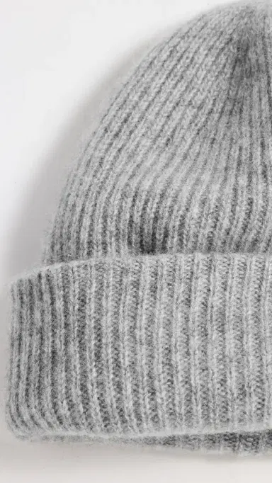 White + Warren Cashmere Plush Rib Beanie Grey Heather One Size | Thumbnail 4