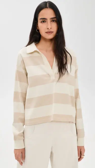 Marine Layer Cloud 9 Jersey Polo Tonal White Stripe L | Thumbnail 2