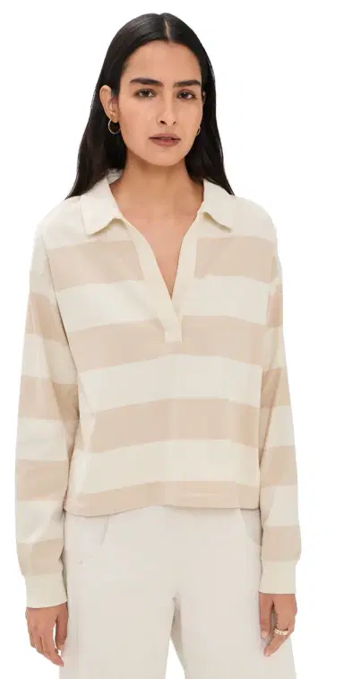 Marine Layer Cloud 9 Jersey Polo Tonal White Stripe L | Thumbnail 1