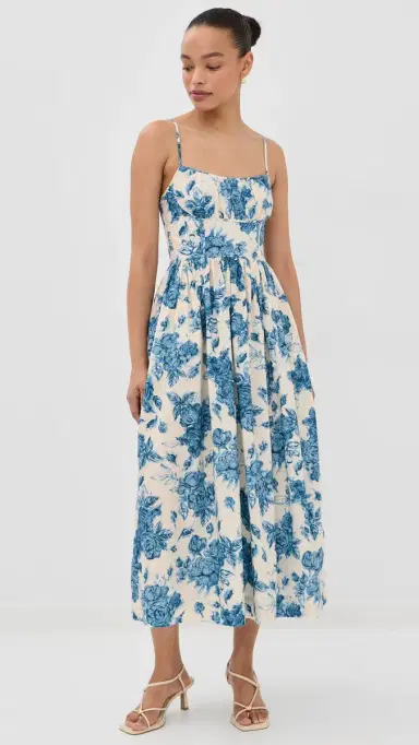 Cara Cara Alba Midi Dress Tossed Floral Blue | Thumbnail 2