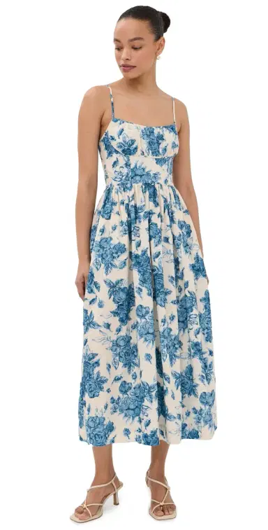 Cara Cara Alba Midi Dress Tossed Floral Blue | Thumbnail 1