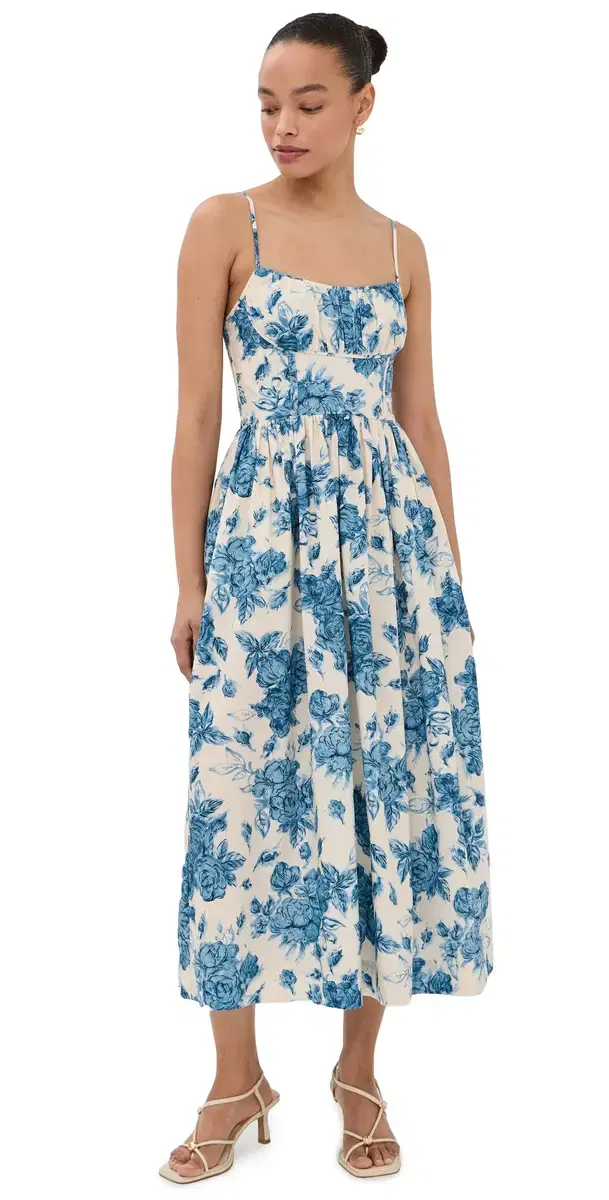 Alba Midi Dress Tossed Floral Blue