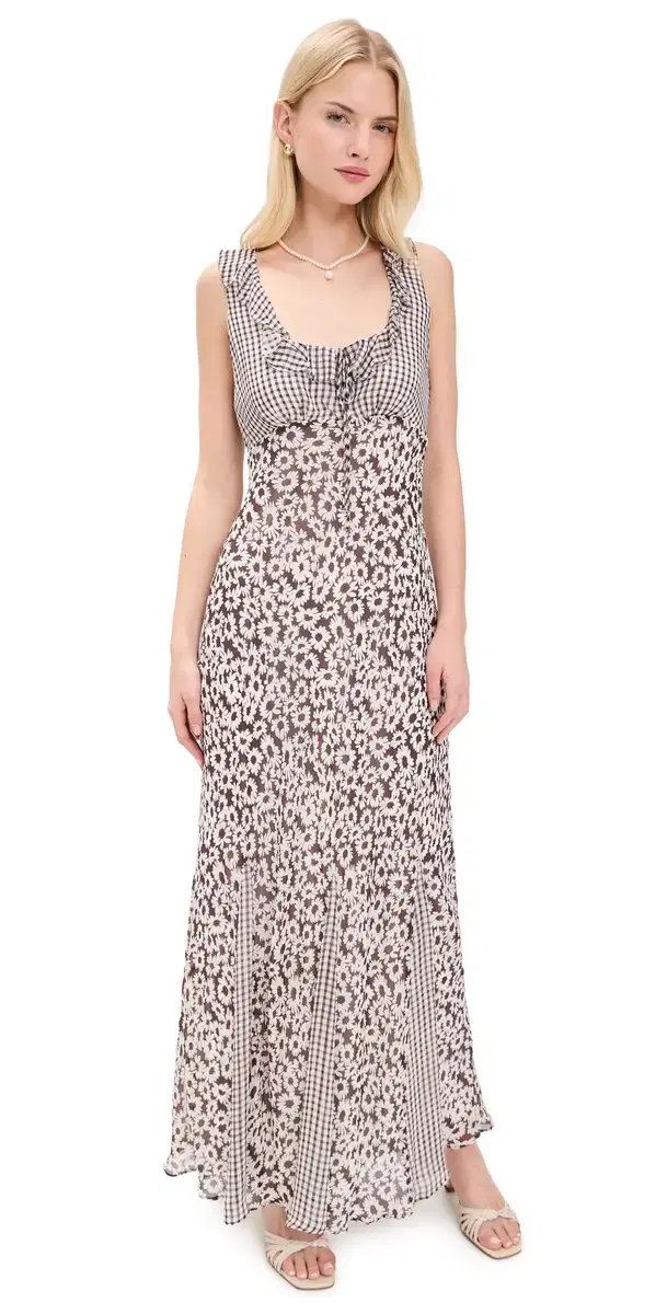 Dahlia Maxi Dress Espresso Daisy Gingham Mix