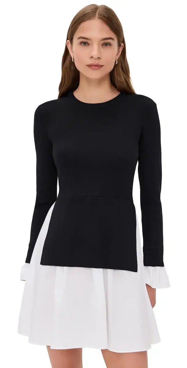 English Factory Knit Combo Dress Black