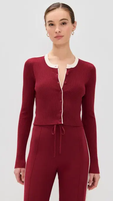 State & Lake Kaia Cardigan Burgundy/White M | Thumbnail 2