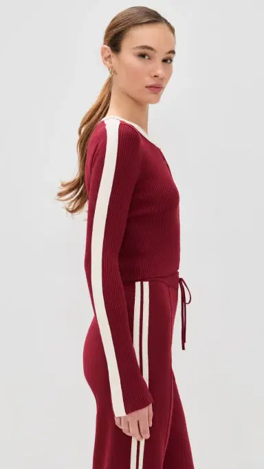 State & Lake Kaia Cardigan Burgundy/White M | Thumbnail 4