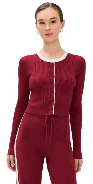 State & Lake Kaia Cardigan Burgundy/White M | Thumbnail 1