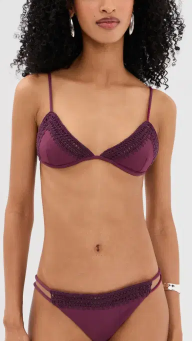 Leslie Amon Garis Trim Bikini Top Deep Red | Thumbnail 2