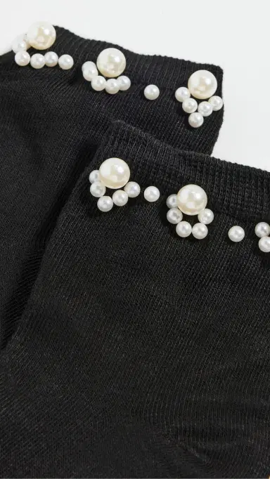 Stems Pearl Embellished Crew Socks | Thumbnail 3