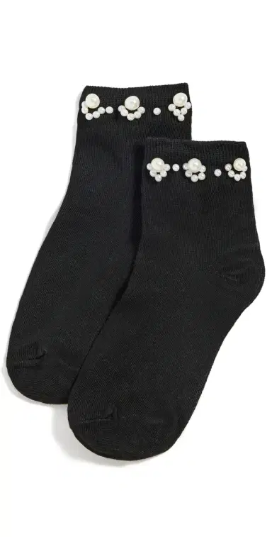 Stems Pearl Embellished Crew Socks | Thumbnail 1