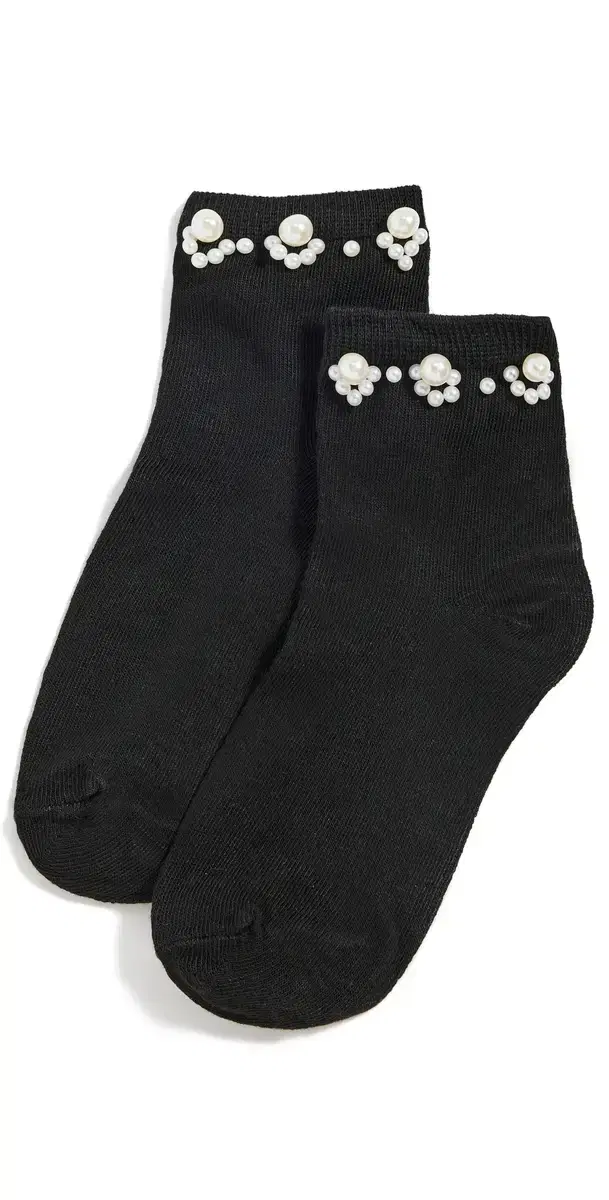 Stems Pearl Embellished Crew Socks Black One Size