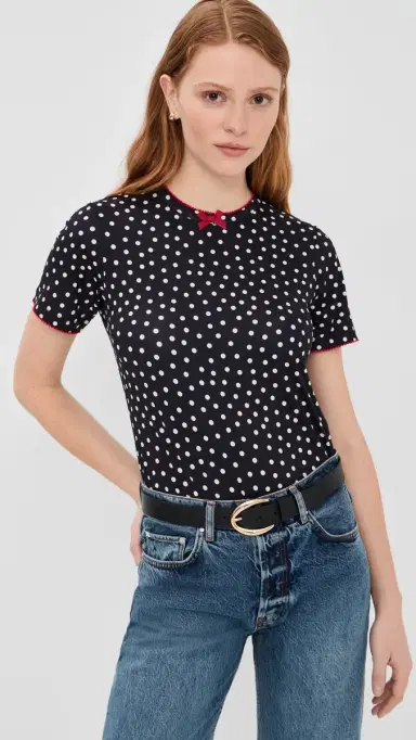 Caro Editions Polka-Dot T-Shirt Black/White Dots | Thumbnail 2