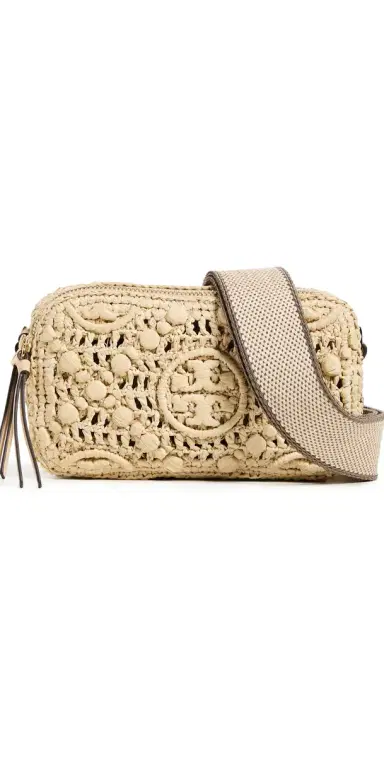Tory Burch Miller T Monogram Raffia Mini Crossbody Bag Natural One Size | Thumbnail 1 Tory Burch Miller T Monogram Raffia Mini Crossbody Bag Natural One Size | Thumbnail 1