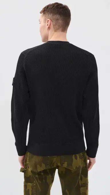 Stone Island Cotton Waffle Crew Sweatshirt Black | Thumbnail 3 Stone Island Cotton Waffle Crew Sweatshirt Black | Thumbnail 3