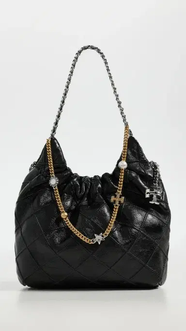 Tory Burch Fleming Distressed Mini Hobo Bag Black One Size | Thumbnail 2