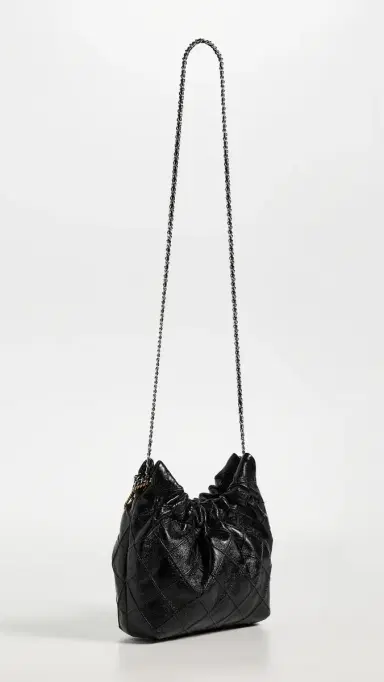 Tory Burch Fleming Distressed Mini Hobo Bag Black One Size | Thumbnail 4
