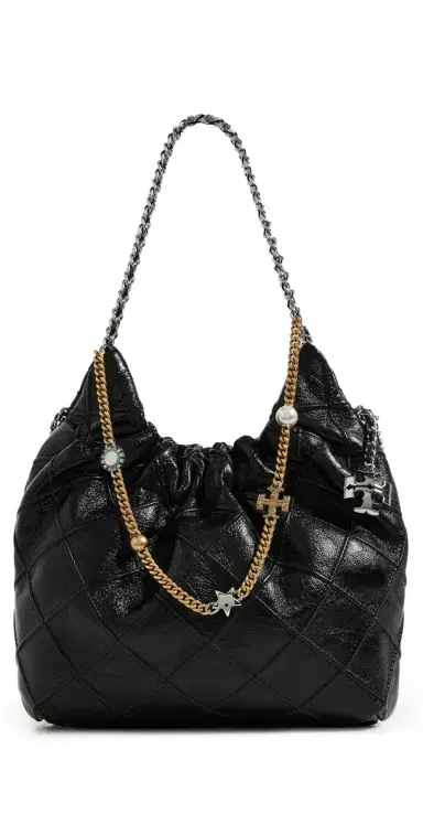Tory Burch Fleming Distressed Mini Hobo Bag Black One Size | Thumbnail 1