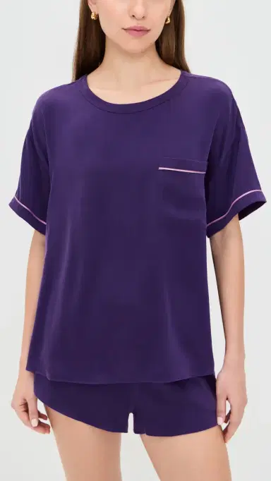 Lunya Washable Silk Piped Tee Shorts et Flying Fig/Lilac Haze | Thumbnail 2 Lunya Washable Silk Piped Tee Shorts et Flying Fig/Lilac Haze | Thumbnail 2