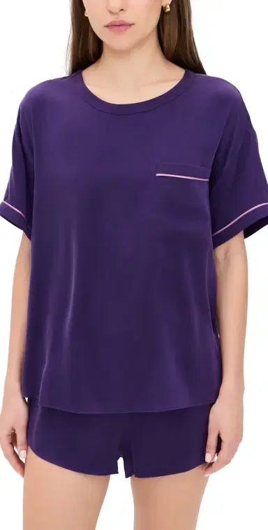 Lunya Washable Silk Piped Tee Shorts et Flying Fig/Lilac Haze | Thumbnail 1 Lunya Washable Silk Piped Tee Shorts et Flying Fig/Lilac Haze | Thumbnail 1