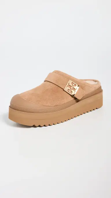 Tory Burch Mellow Shearling Platform Mules Light Chestnut/Gold 8 | Thumbnail 2