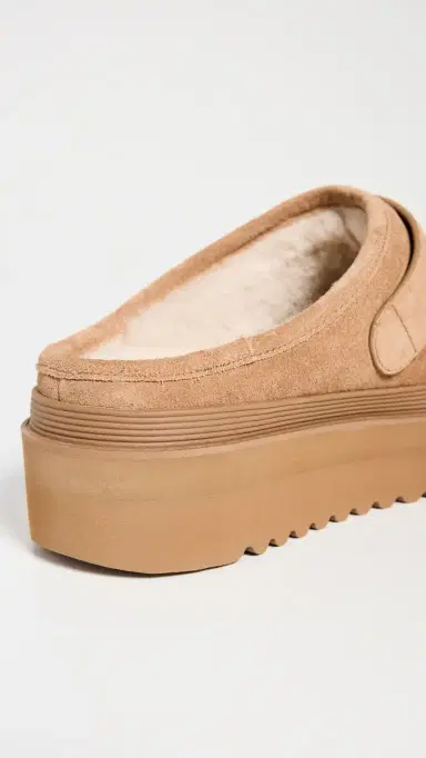 Tory Burch Mellow Shearling Platform Mules Light Chestnut/Gold 8 | Thumbnail 4